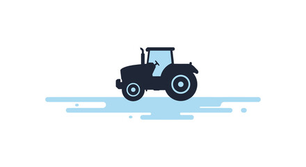 a tractor floating above blue wavy lines on white background