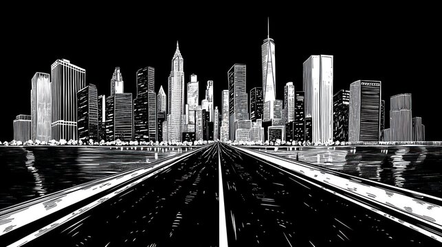 Fototapeta Cityscape roadway monochrome illustration