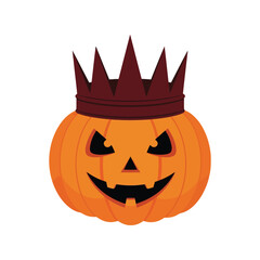 Scary jackolantern king halloween pumpkin with spiky crown illustration isolated vector