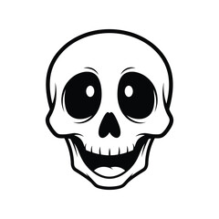 Cute cartoon skull smiling with big black eyes simple line art halloween illustration vector