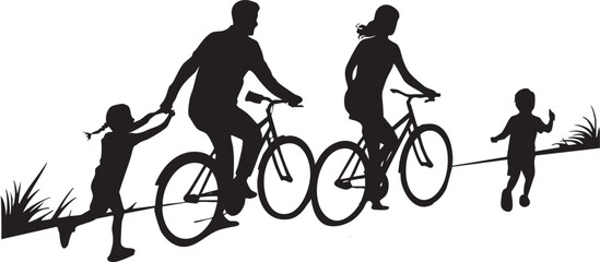Obraz premium Family Cycling Together Silhouette Illustration