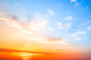 Beautiful , luxury soft gradient orange gold clouds and sunlight on the blue sky perfect for the background, take in evening,Twilight, Large size, high definition landscape photo