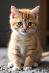 Naklejka premium Adorable fluffy kitten sitting. Cute cat. Themes of pets, companionship, and cuteness