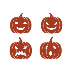 Set of four carved halloween pumpkin faces expressive and spooky holiday illustrations vector