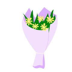 Bouquet of Yellow Flowers in Lilac Wrapping Illustration