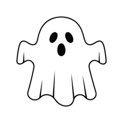 Cute cartoon ghost icon halloween spooky character simple line art drawing vector