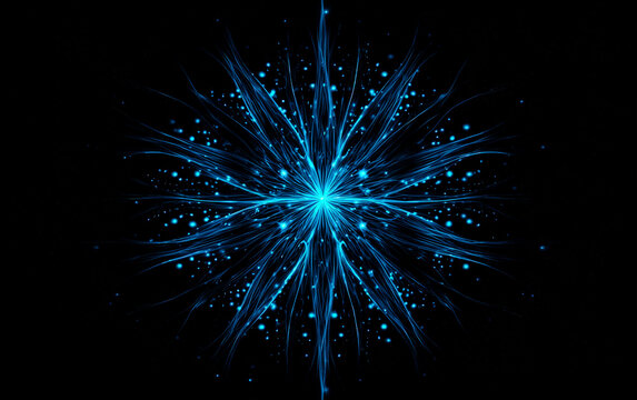 Blue fractal pattern with radiant lines on black background - Powered by Adobe