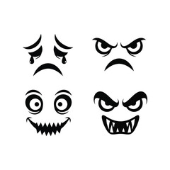 Set of four expressive hand drawn cartoon faces sad angry crazy scary emotions vector