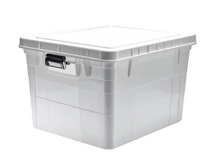 White plastic storage box with lid and handle
