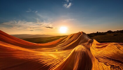 golden hour fabric flowing gently across a sun drenched landscape