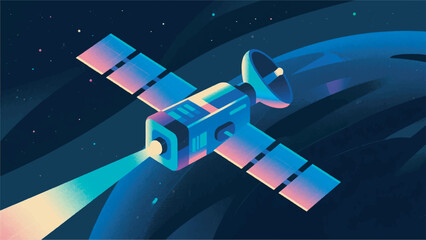 Illustration of Satellite Crossing Night Sky Vector Design Template © BedRoses