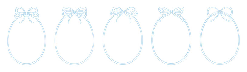 Egg-shaped frames with decorative bow at the top. Easter egg shape coquette bow border. Set of ribbon frame