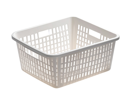 Rectangular white plastic laundry basket with handles and lattice design