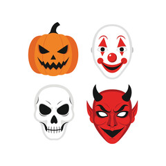 Halloween party decorations scary pumpkin clown skull devil masks for festive celebrations vector
