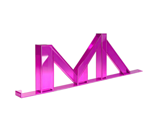 3D rendered, magenta, geometric, 'M' shaped structure