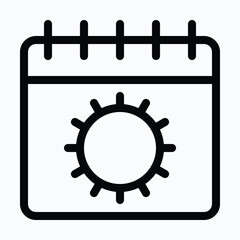 Summer Calendar Vector icon, Sun Vector Calendar Icon. Lineal Vector Icon.