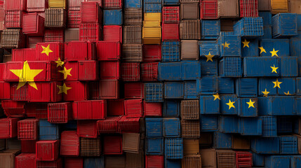 China eu trade war concept illustration shipping containers flags economic policy