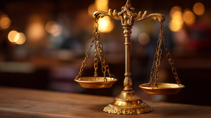 Justice scales law concept golden balance symbol legal system courtroom advocate