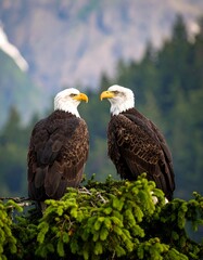 Obraz premium Two Bald Eagles on a branch