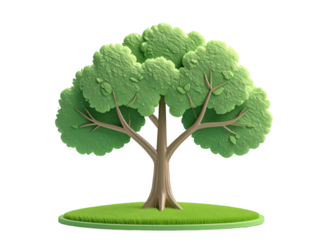 Stylized 3D illustration of a tree on a grassy base