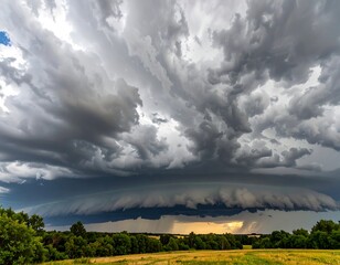 Massive storm clouds over a field
