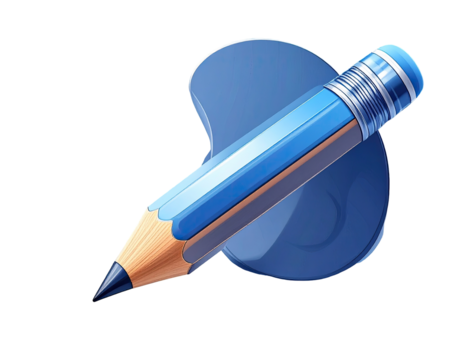 Blue pencil resting on a stylized, abstract, blue paint palette