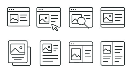 Monochrome web interface icons set for image and search functionality