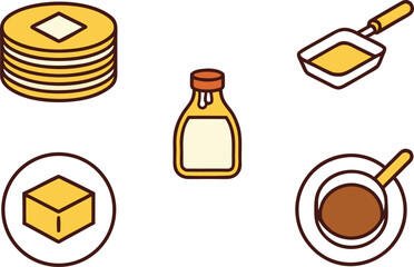 Pancake Icons and Food Symbols Collection. Flat Pancake Icons and Breakfast Symbols. Simple Pancake Icons with Food Elements. Modern Pancake Icons and Brunch Symbols. Pancake Icons with Maple Syrup