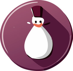 Cartoon snowman icon with a dark purple background.