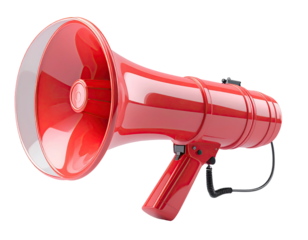Red megaphone, glossy finish, angled view