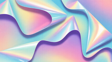 Abstract holographic fabric waves with pastel rainbow colors flowing smoothly
