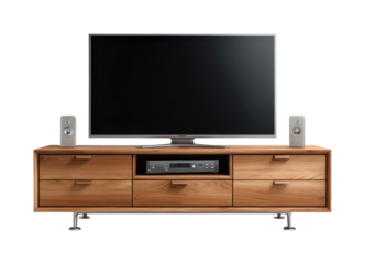 Modern wooden tv stand with speakers living room home interior