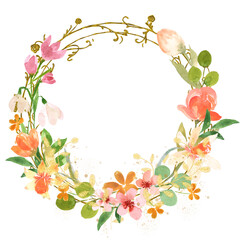 Watercolor flowers wreath vector for design.