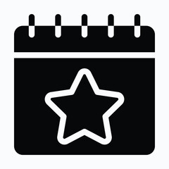 Star In Calendar. Favourite Day Calendar Vector Icon. Silhouette Style Vector Icon.
