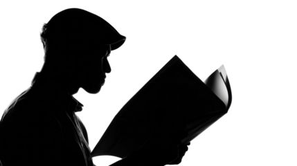 Reading a magazine silhouette black and white