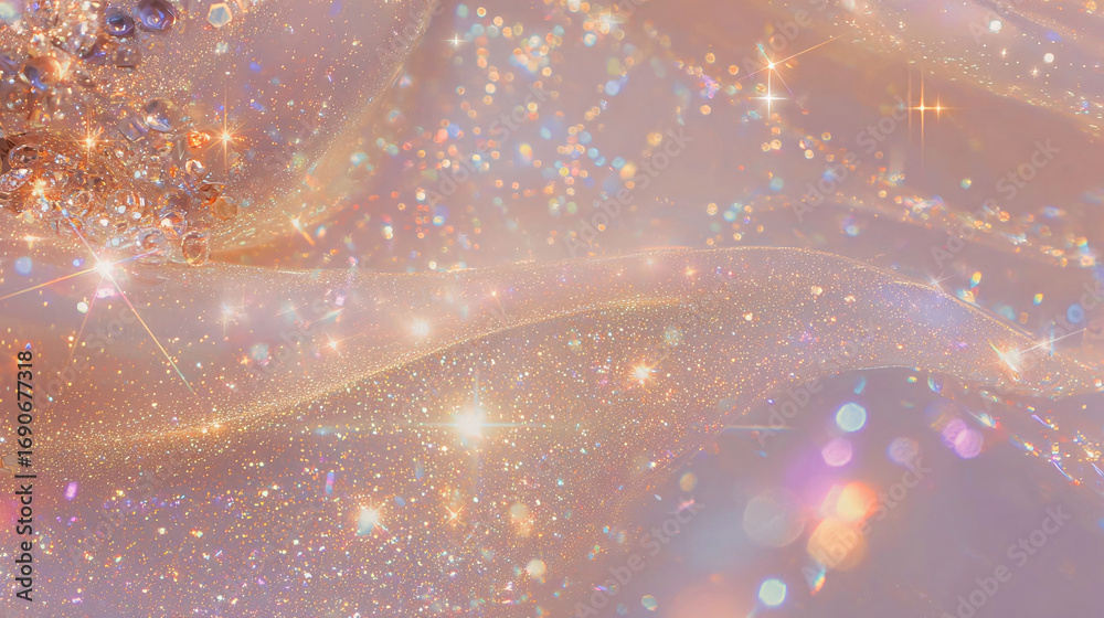 Poster abstract sparkling mother-of-pearl background with pearls, wavy with bokeh effect and glittering par