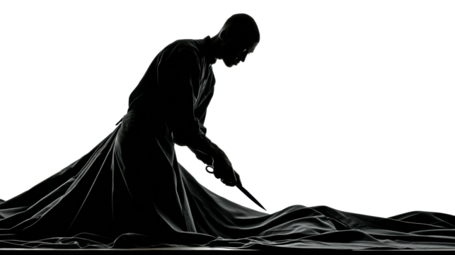 Artistic tailoring process in textile creation silhouette view