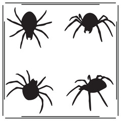Set of Black Silhouettes of Spiders: Vector Icons of Arachnids, Pests, and Insects for Health, Nature, and Wildlife Concepts