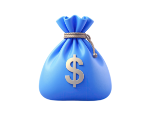 3D rendering of a light-blue money bag with a silver dollar sign (1)