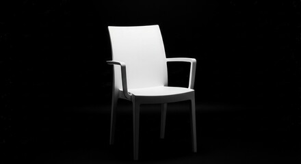 Fototapeta premium Minimalist White Chair on Black Background. Ai generation