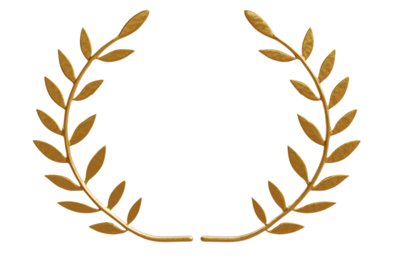 Gold laurel wreath isolated on white, transparent. Golden greek olive tree leaves, winner award