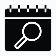 Search In Calendar Vector Icon. Magnifying Glass Vector Icon, Silhouette Style Vector Icon.