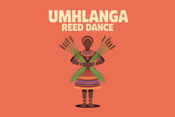 Umhlanga Reed Dance Eswatini Cultural Festival Illustration with Traditional Attire