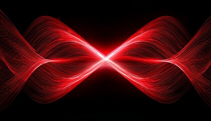 abstract red waveforms with symmetrical light effect on black background