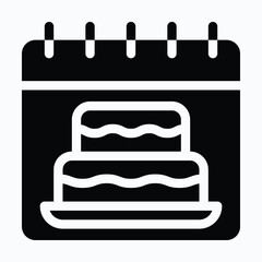 Birthday Calendar Vector Icon, Birthday Cake Calendar Icon. Silhouette Style Vector Icon.
