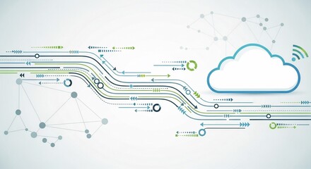 Obraz premium Abstract Cloud Computing Network Flowchart with Streamlined Lines