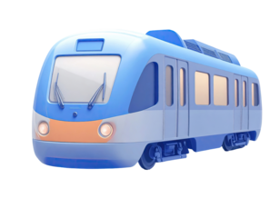Light-blue train, cartoon style, front view