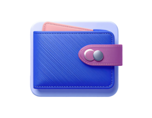 Digital wallet icon;  blue, textured,  with pink lining