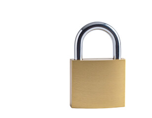 Naklejka premium A brass padlock, its metal body and lock mechanism are visible