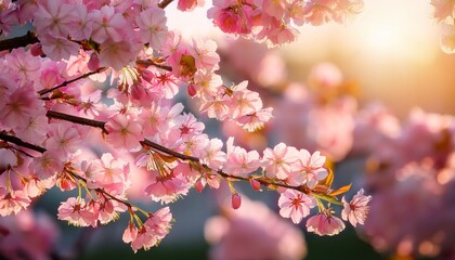 Obraz premium blossom s embrace a delicate display of pink blossoms reaching towards the sun radiating warmth and a sense of renewal with intricate details creating a captivating scene of springtime beauty